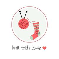 Knit with love. Logo design handmade concept. Illustration for themed clubs, magazine articles. Vector