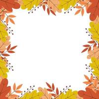 borde de coloridas hojas de otoño y bayas. ilustración de vector de tema de otoño. tarjeta de felicitación o invitación del día de acción de gracias.