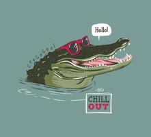 Cool cartoon crocodile with sunglasses vector hand drawn illustration