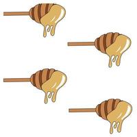 Honey spoon with dripping drops of honey in cartoon style. Seamless pattern. Vector illustration isolated on white background.