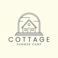 cottage with line art and emblem style logo vector illustration icon template design