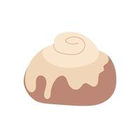 Cinnamon bun with vanilla icing isolated on white. Simple flat style. vector