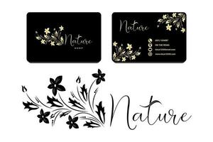 Nature logo with black business card design Premium. vector