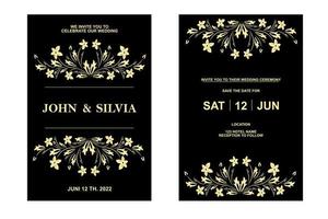 tarjetas de invitación de boda con oro floral vector