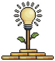 planta de lámpara de arte de píxeles sobre un montón de monedas icono vectorial para juego de 8 bits sobre fondo blanco vector