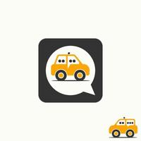 Simple and unique small mini taxi car with talk sign image graphic icon logo design abstract concept vector stock. Can be used as symbol related to transportation or communication