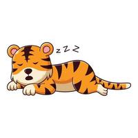 linda caricatura de tigre durmiendo. concepto de icono de animal. estilo de dibujos animados plana. adecuado para página de inicio web, pancarta, volante, pegatina, tarjeta vector