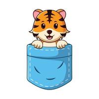 Cute Tiger In Pocket Cartoon. Animal Icon Concept. Flat Cartoon Style. Suitable for Web Landing Page, Banner, Flyer, Sticker, Card vector