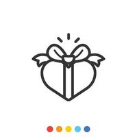 elemento de diseño plano de caja de regalo en forma de corazón, vector e ilustración.