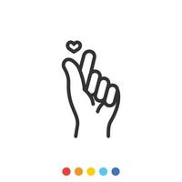 un mini dedo del corazón o un elemento de diseño plano de signo de mano de amor, vector e ilustración.