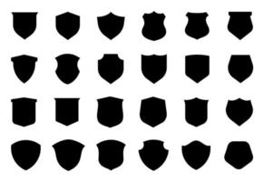 Set of 24 shield, glyph style, flat design silhouette vector