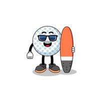 Mascot cartoon of golf ball as a surfer vector