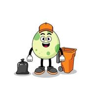 Illustration of spotted egg cartoon as a garbage collector vector