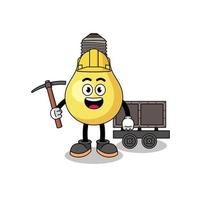 Mascot Illustration of light bulb miner vector