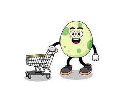 caricatura de huevo manchado sosteniendo un carrito de compras vector