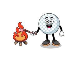 ilustración de una pelota de golf quemando un malvavisco vector