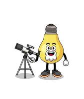 Illustration of light bulb mascot as an astronomer vector