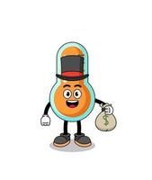 thermometer mascot illustration rich man holding a money sack vector