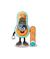 caricatura de la mascota del jugador de snowboard con termómetro vector