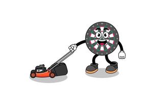 dart board illustration cartoon holding lawn mower vector