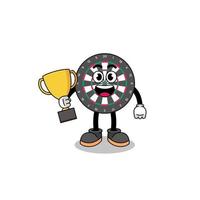 Cartoon mascot of dart board holding a trophy vector