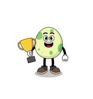 Cartoon mascot of spotted egg holding a trophy vector