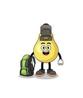 Illustration of light bulb mascot as a hiker vector