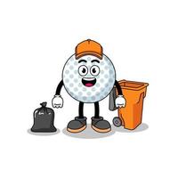 Illustration of golf ball cartoon as a garbage collector vector