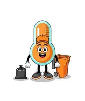 ilustración de dibujos animados de termómetro como recolector de basura