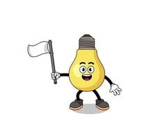 Cartoon Illustration of light bulb holding a white flag vector