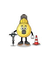 caricatura de personaje de bombilla trabajando en la construcción de carreteras vector