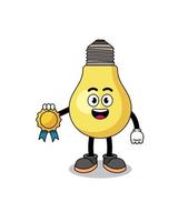 light bulb cartoon illustration with satisfaction guaranteed medal vector