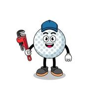 dibujos animados de ilustración de pelota de golf como fontanero vector