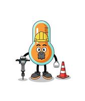 caricatura de personaje de termómetro trabajando en la construcción de carreteras vector