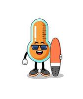 Mascot cartoon of thermometer as a surfer vector