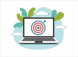 Laptop monitor screen and dart arrow target vector illustration business concept