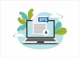 Download EPS icon file with label on laptop screen. Downloading document concept. Banner for business vector