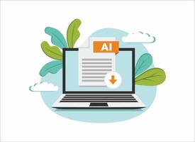 Download AI icon file with label on laptop screen. Downloading document concept vector