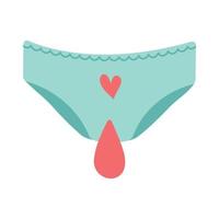 Menstruation hygiene.Female period products -women's panties with menstrual blood in the form of heart. Feminine menstrual care illustration.Menstrual period.Feminism.Gender equality. vector