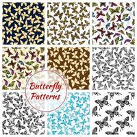 Butterflies and moth seamless patterns set vector