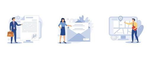 Company website menu. Legal notice, newsletter website tab, maps and directions, corporate rules, user interface. set flat vector modern illustration