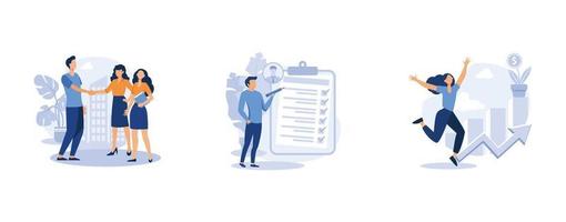 Career development. New team members, employee assessment, career growth, performance review, SWOT analysis, job position. set flat vector modern illustration