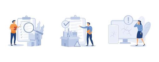 Product manufacturing. Product quality and safety control, defective product testing, customer feedback, inspection. set flat vector modern illustration