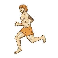 Barefoot Runner Running Side Etching vector