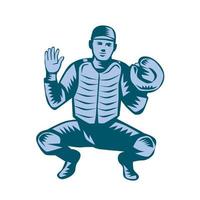 Baseball Catcher Gloves Woodcut vector