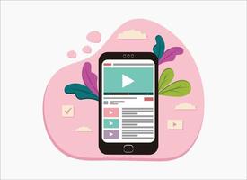 Play video on handphone flat design illustration vector