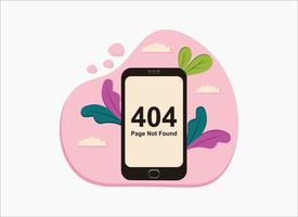 Error 404 web page not found on phone concept, flat vector illustration