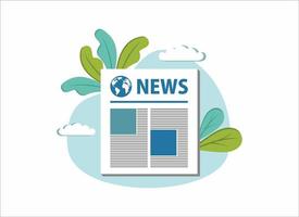 news flat vector illustration. Rolled daily newspaper in internet. Online news journal roll. Pages with various headlines