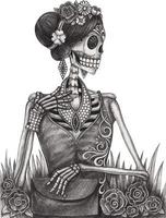 Art fashion model day of the dead. Hand drawing and make graphic vector. vector