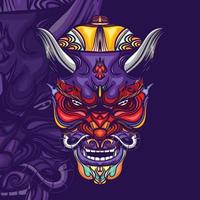 modern samurai mask illustration, hand drawn sketch lines. premium vector oni mask